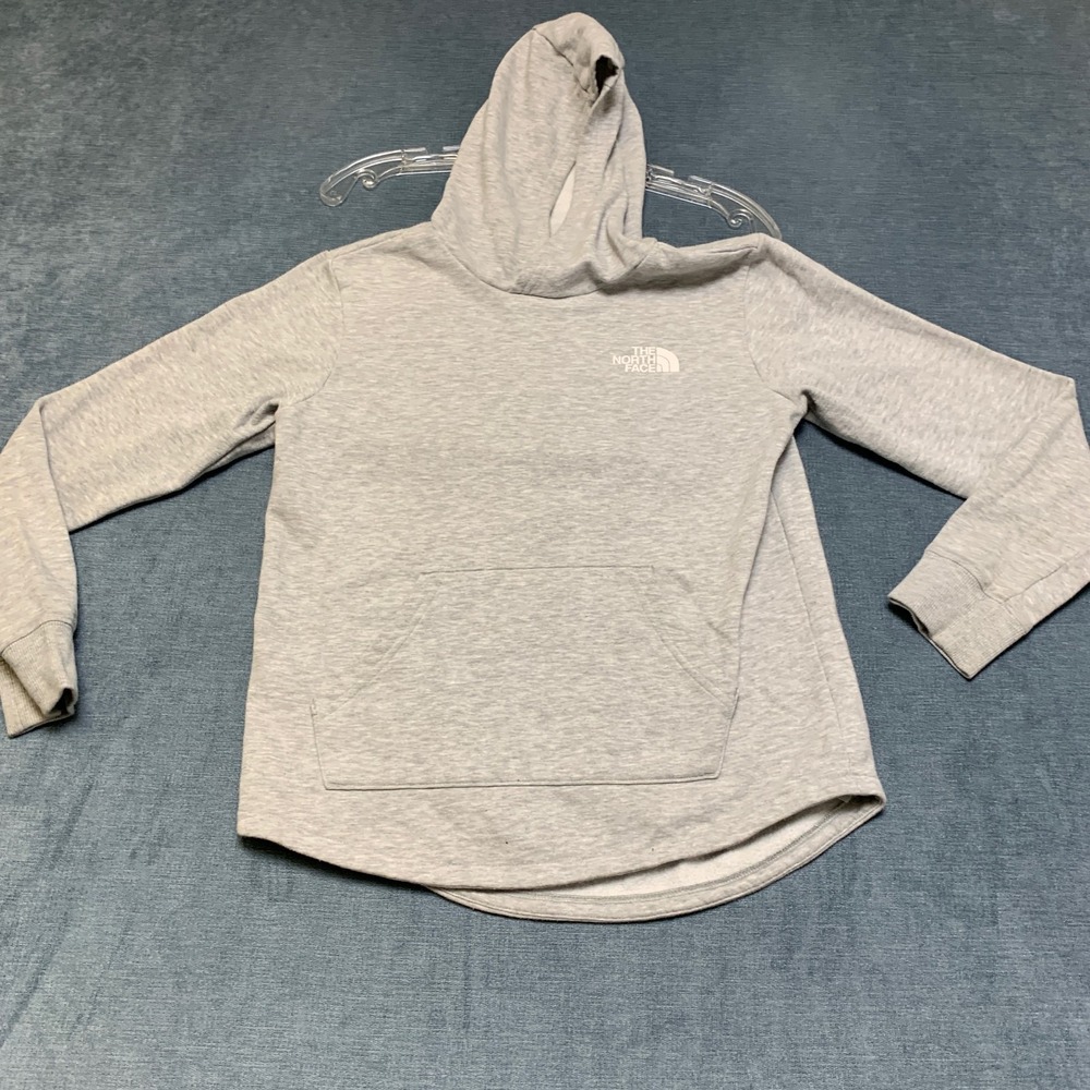The North Face Hoodie Girls L 14/16 Heather Gray Back Logo Long Sleeve Pullover